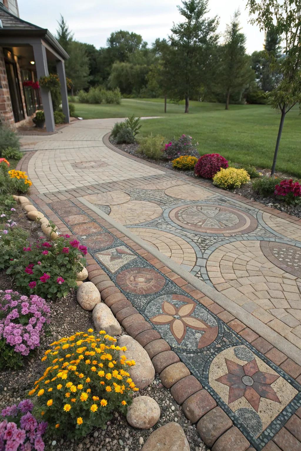 Paver driveways can be tailored for a lively and unique appearance.