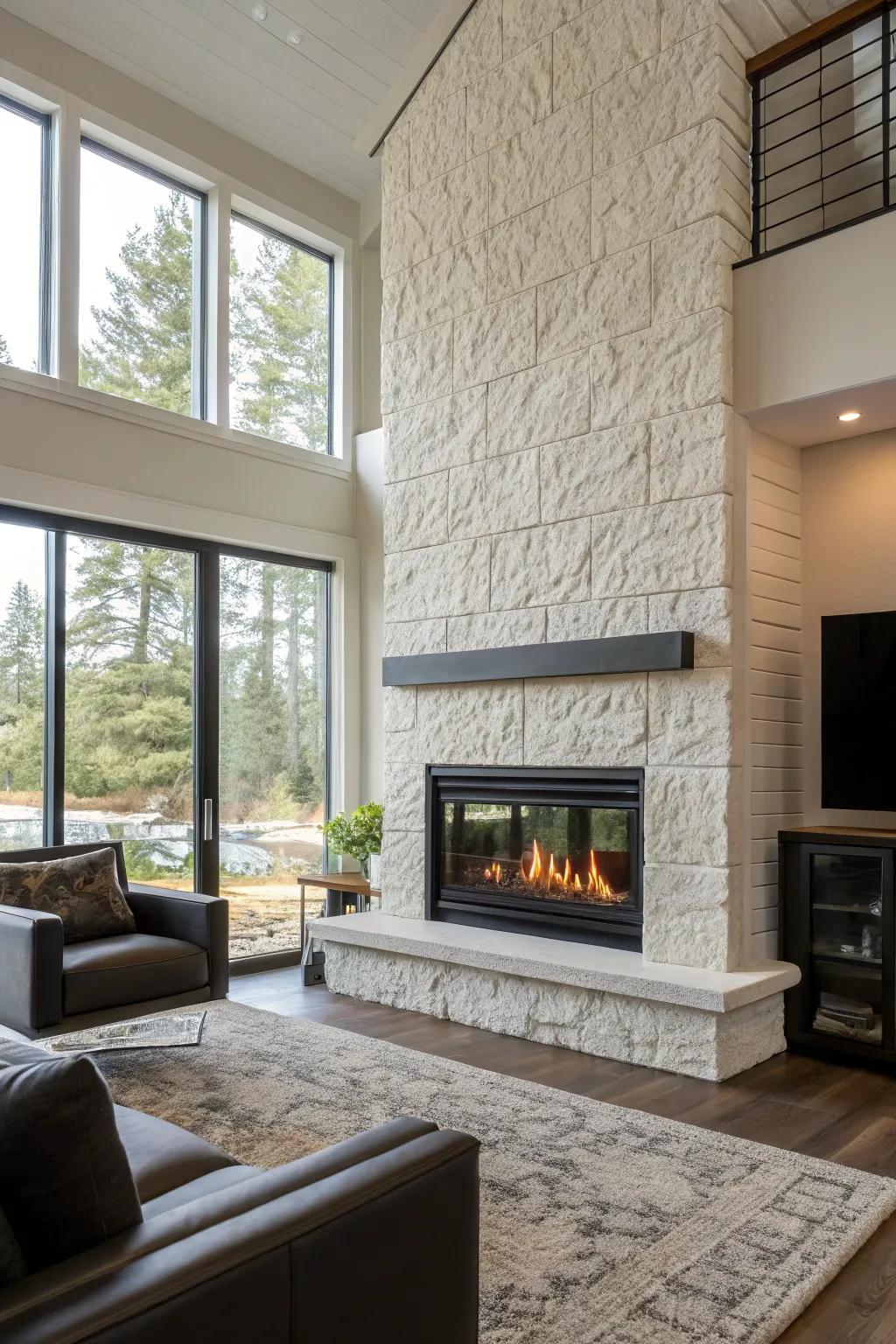 Textured finishes enhance the visual appeal of a drywall fireplace.