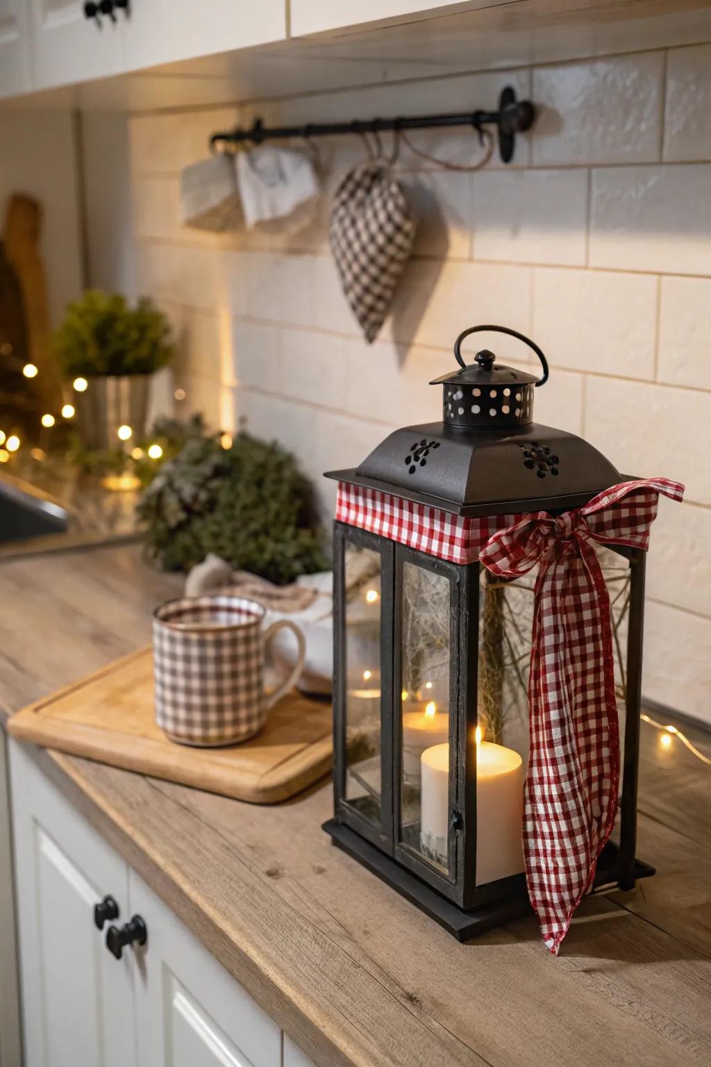 Checked cloth introduces a country chic touch to lanterns.