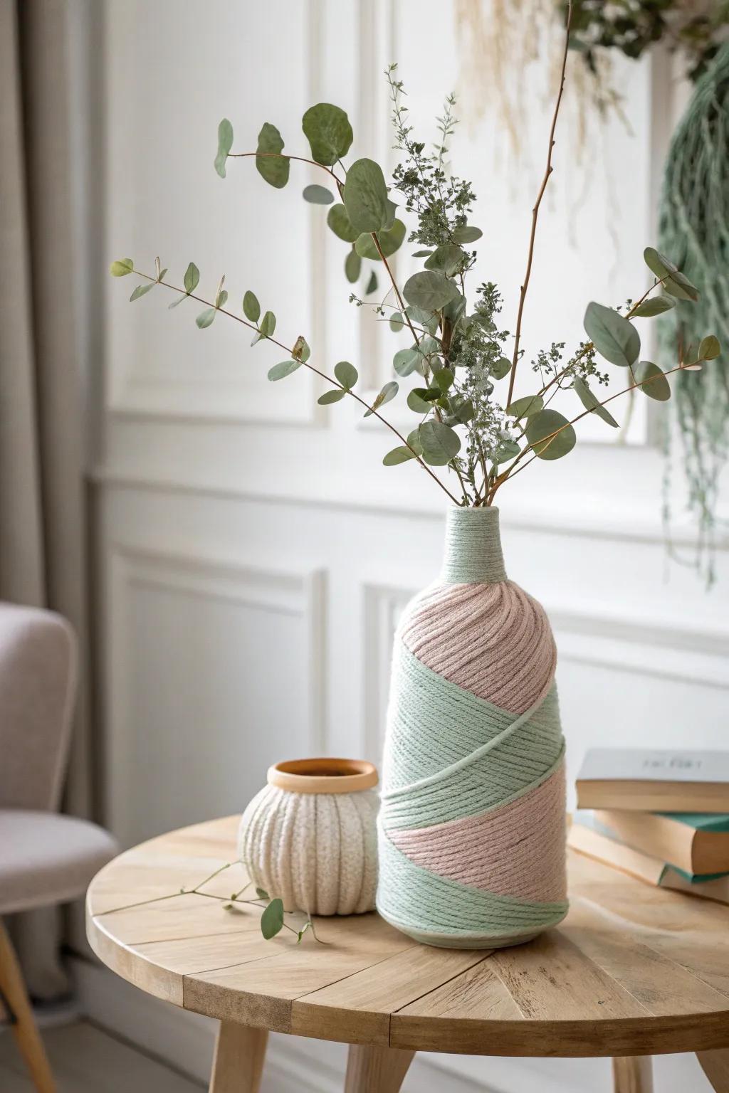 Add a touch of cozy elegance to your space with a charming yarn-wrapped vase&mdash;perfect for spring refreshment!