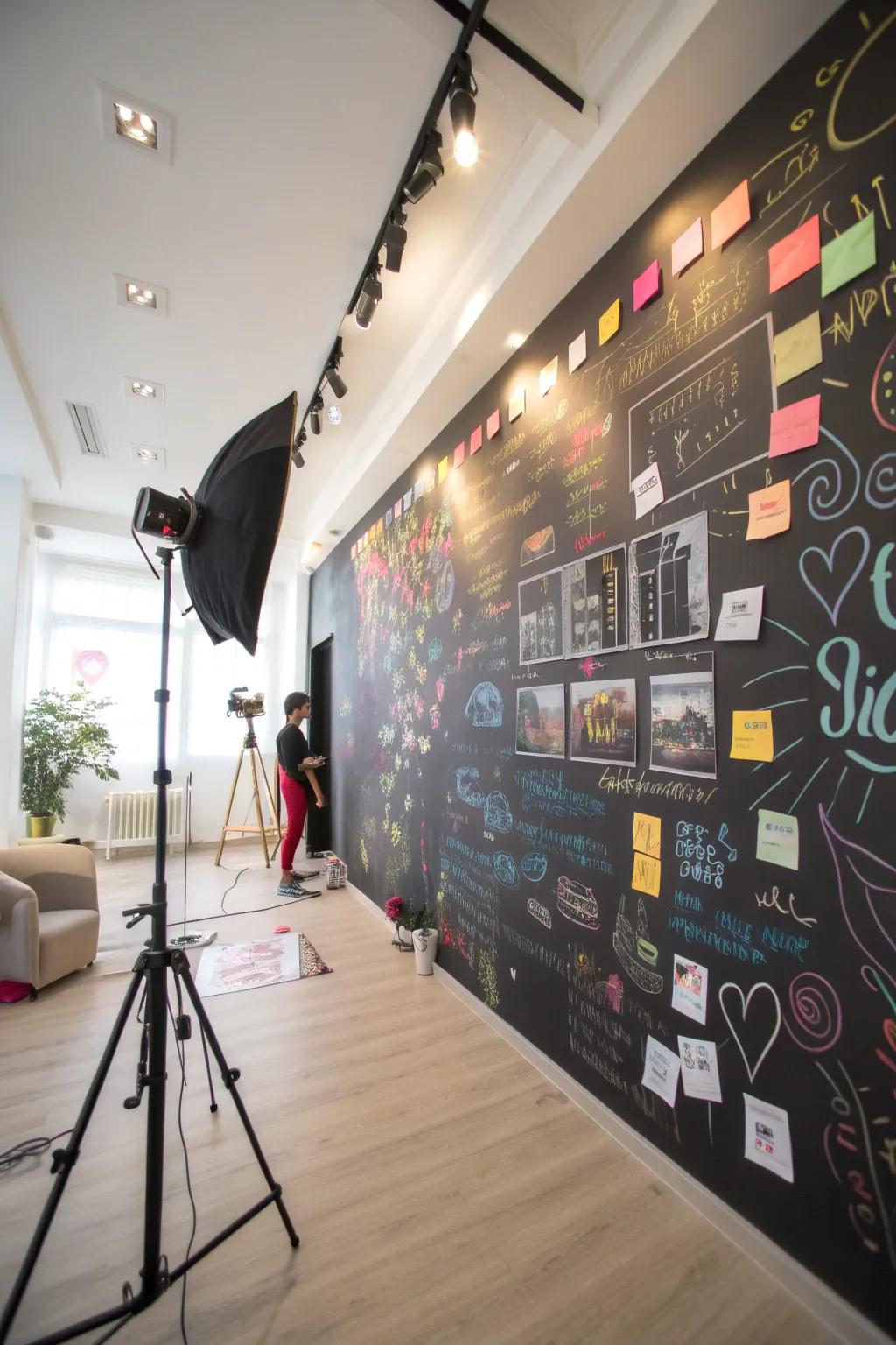 A playful chalkboard wall inviting creativity and spontaneity.