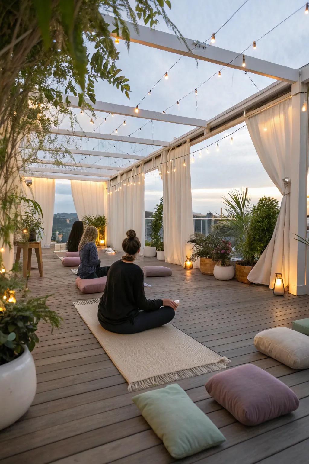 A tranquil wellness space on a sheltered patio.