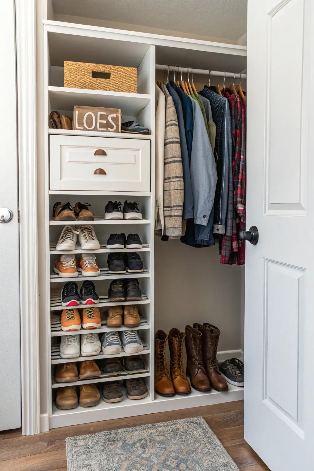 A shoe rack ensures an organized and uncluttered entryway.
