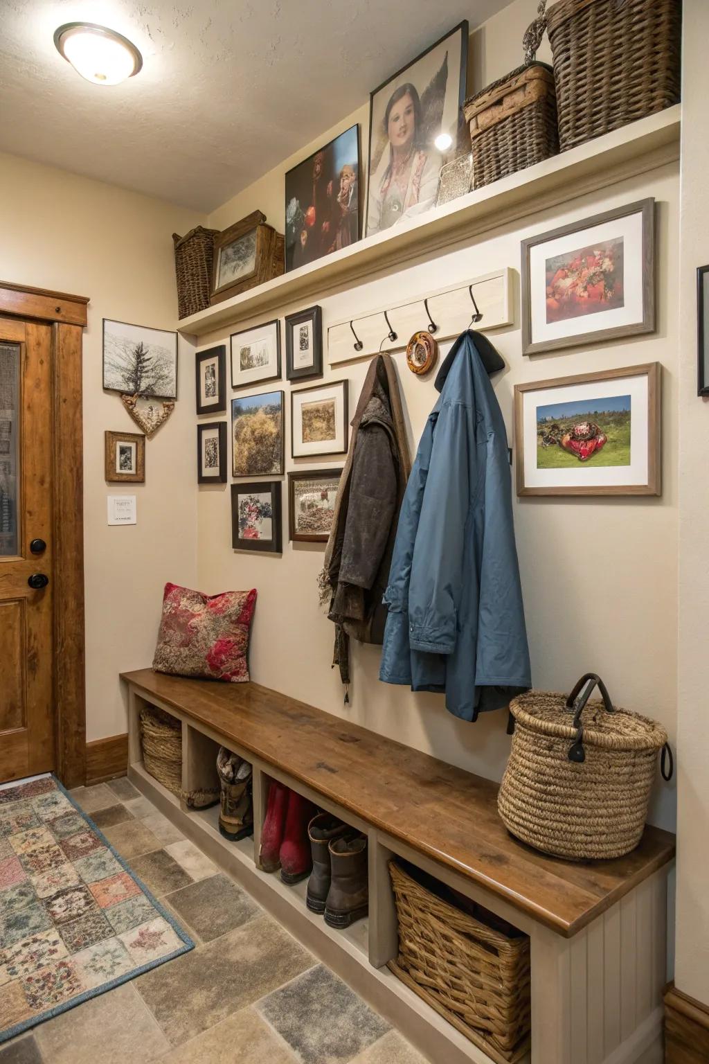 Individual accents make this mudroom uniquely inviting.