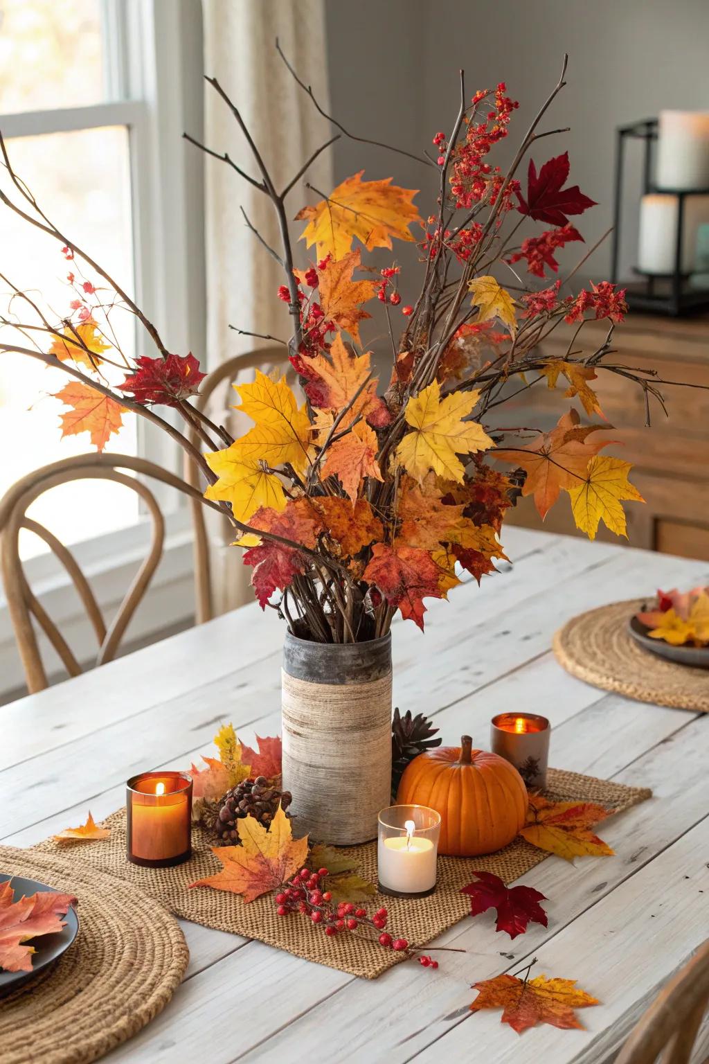 Natural elements fashion a simple yet stunning fall centerpiece.