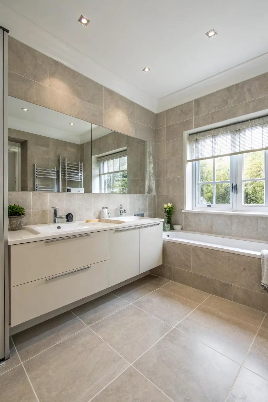 The sensation of space and beauty is enhanced by large tiles.