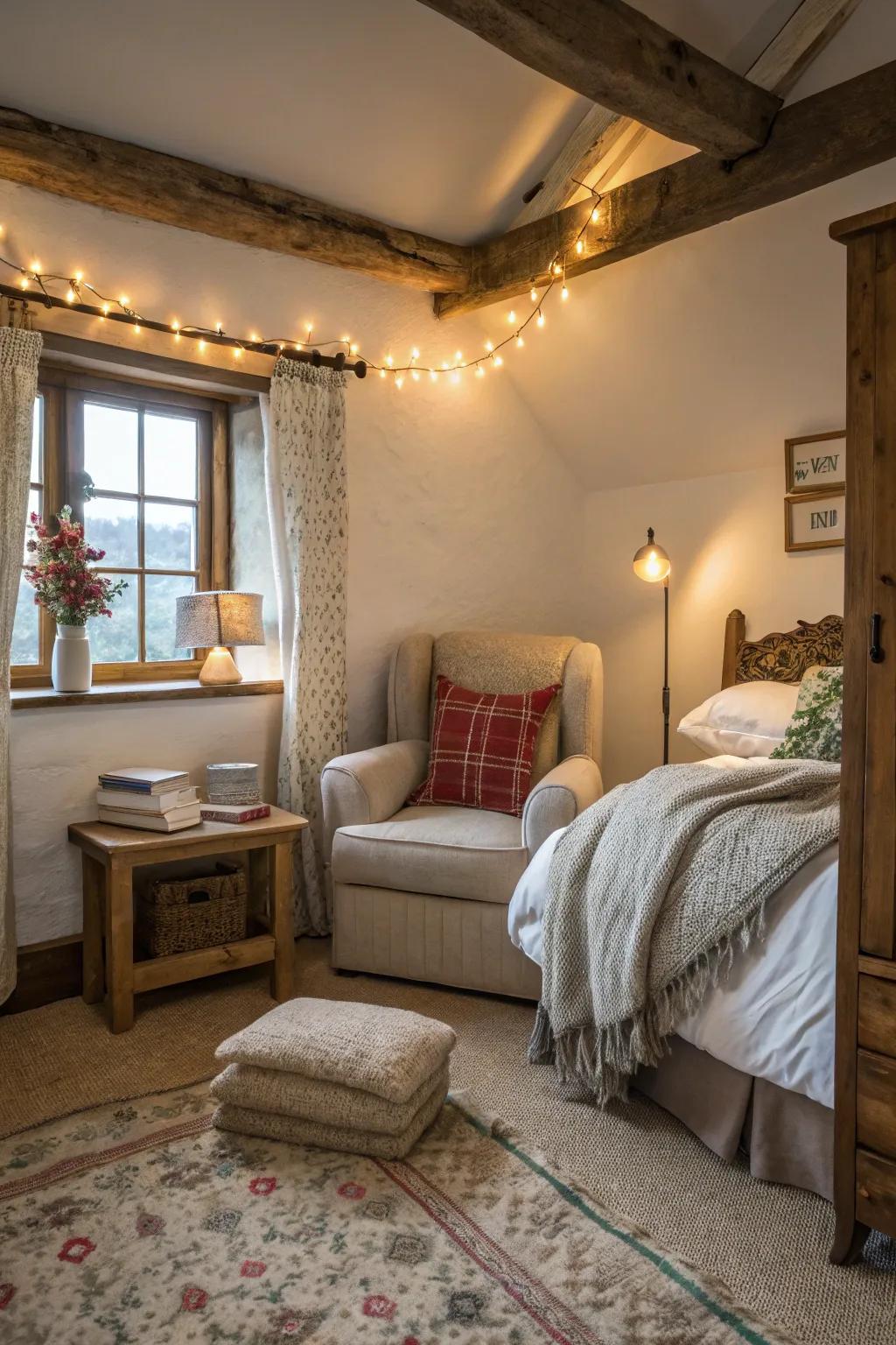 A snug reading alcove for relaxation and leisure.