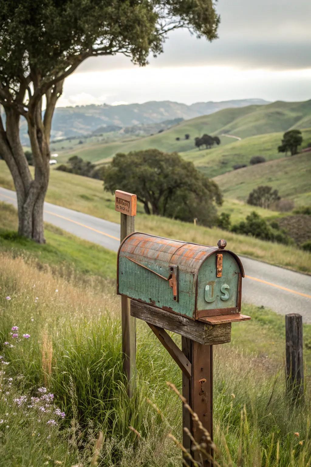 Bronze accents add a warm, luxurious touch to this farmhouse mailbox.
