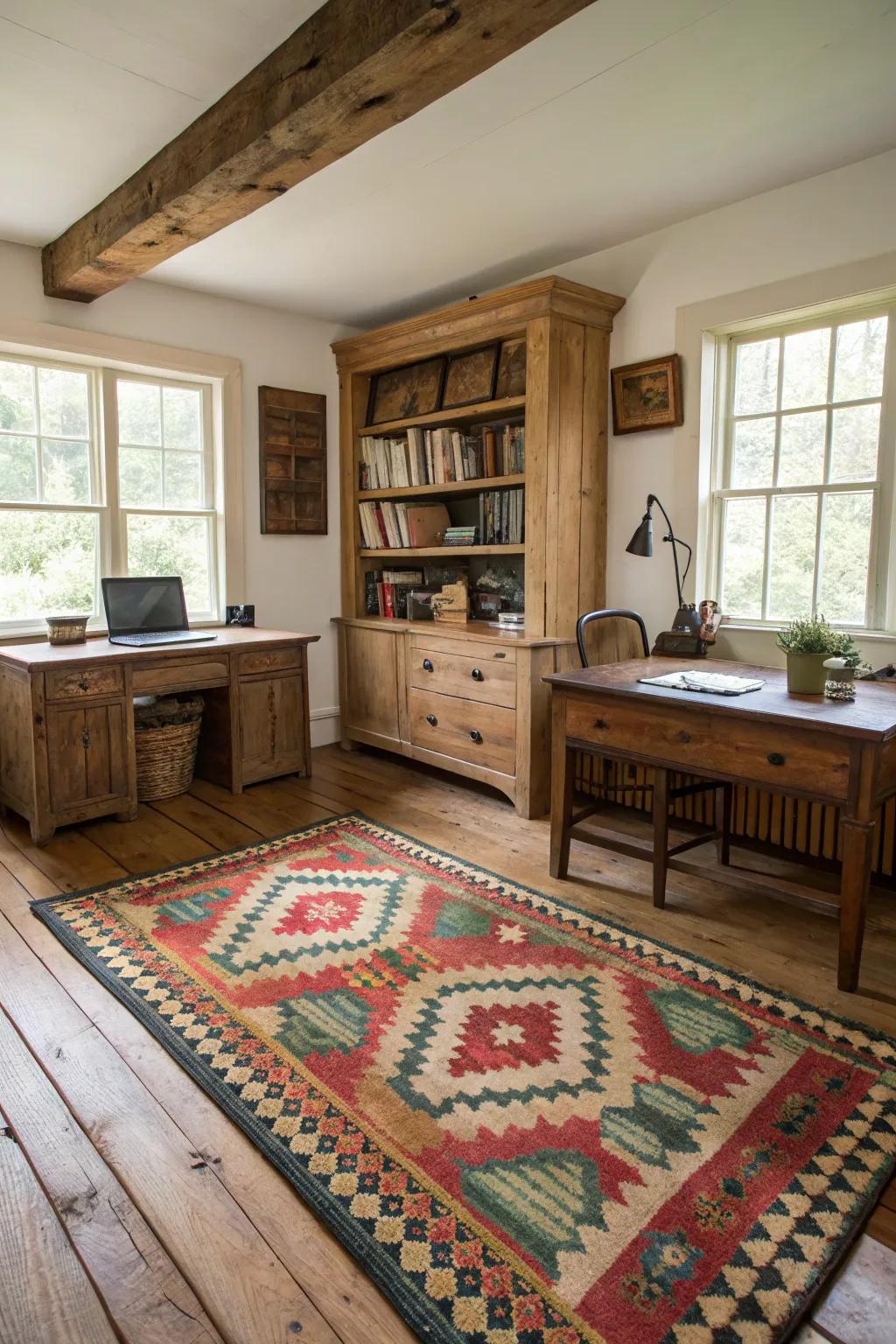 Eclectic rugs convey color and character.