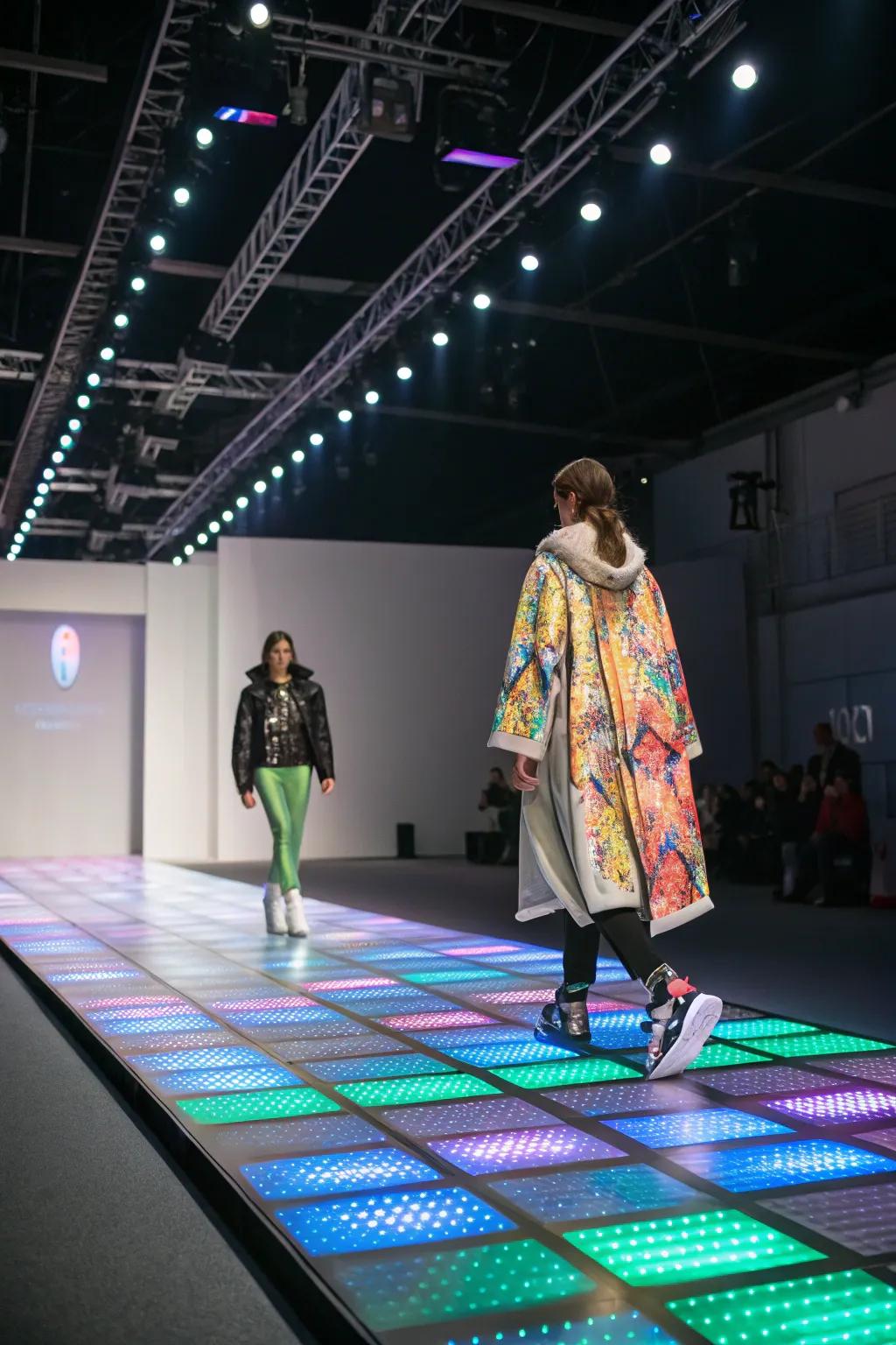 LED floors add a futuristic and interactive dimension to the fashion runway.