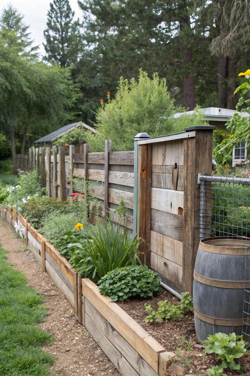 Repurposed components generating a singular, sustainable fence.