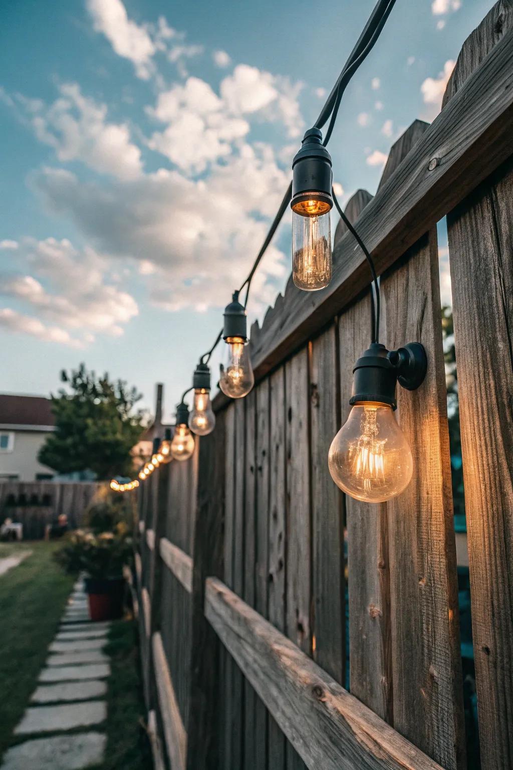Vintage bulbs bring eternal elegance to your fence lighting.