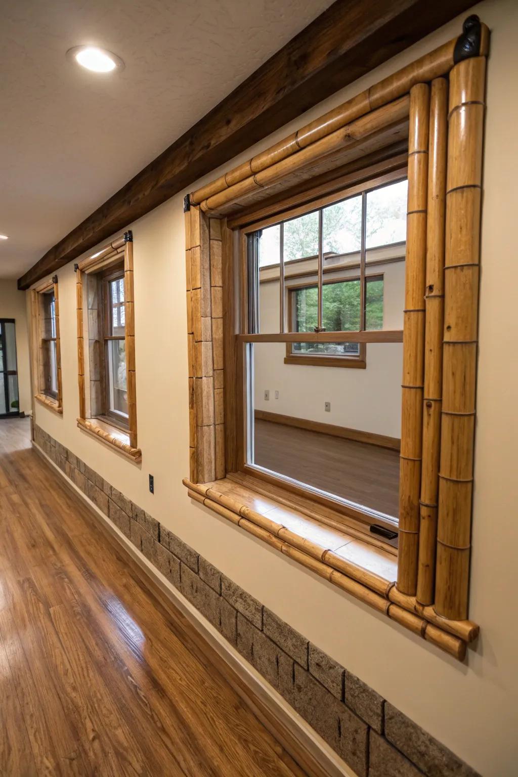 Natural materials add warmth and character to window frames.