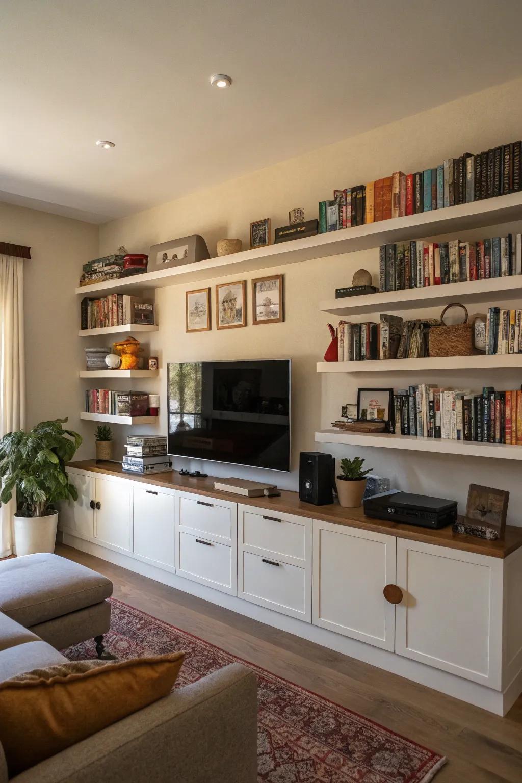 Multipurpose with media and books.