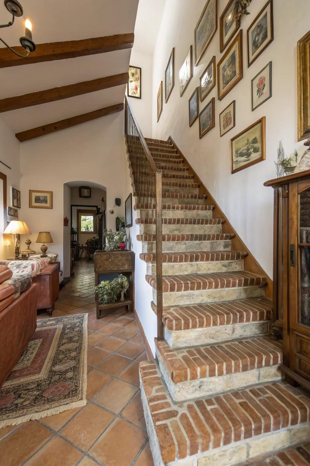 Natural brick stairs exude rustic charm and timeless appeal.