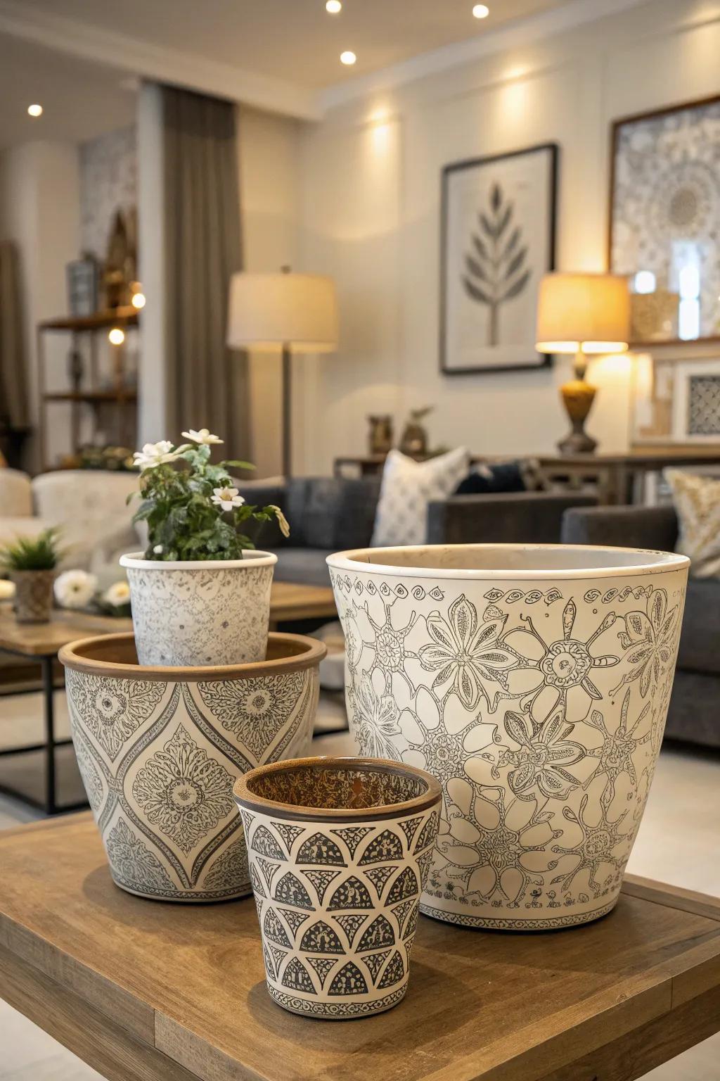 Paper cut-out flower containers showcasing artistic flair.