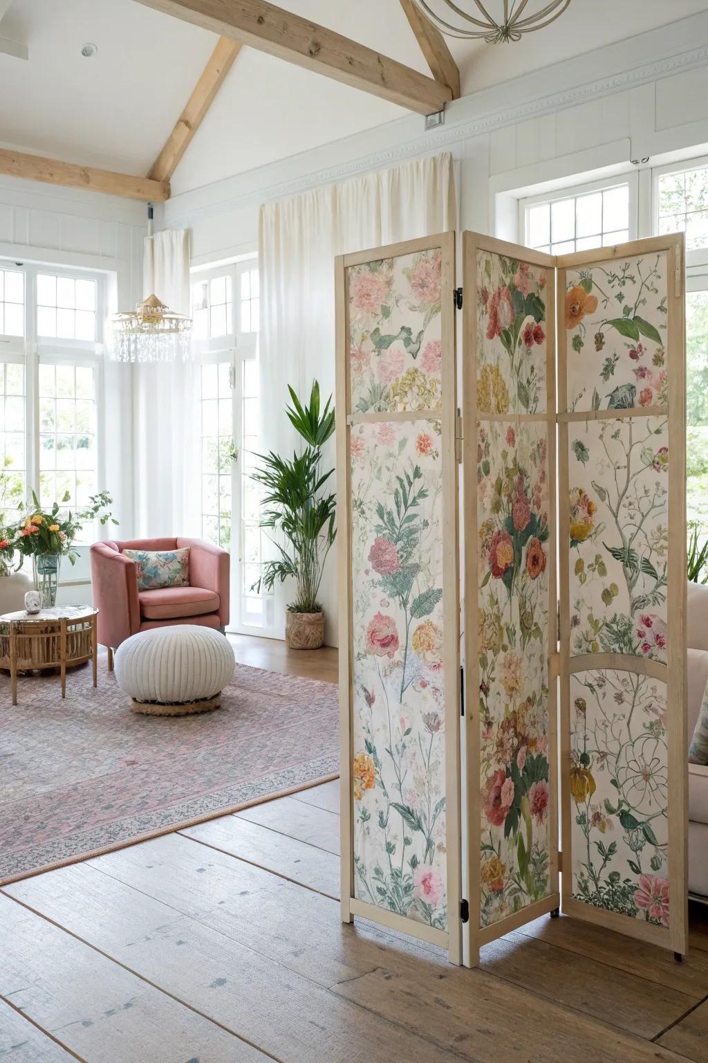 Divide spaces beautifully with floral room dividers.