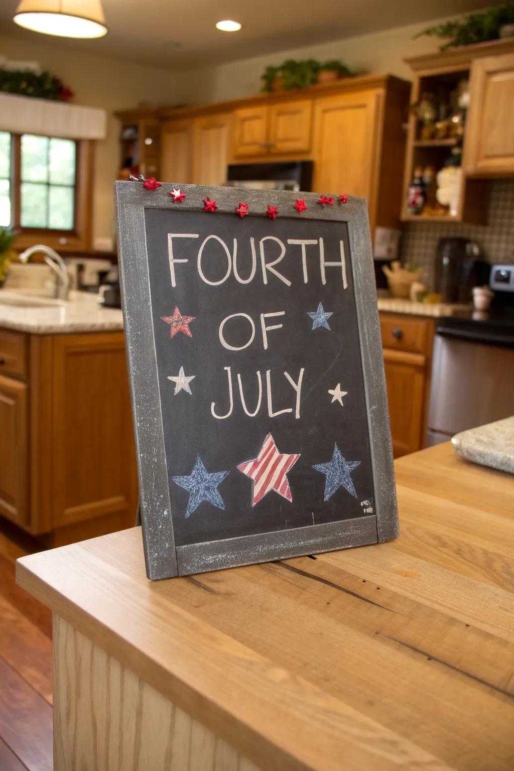 A fun countdown to July 4th on a chalkboard.