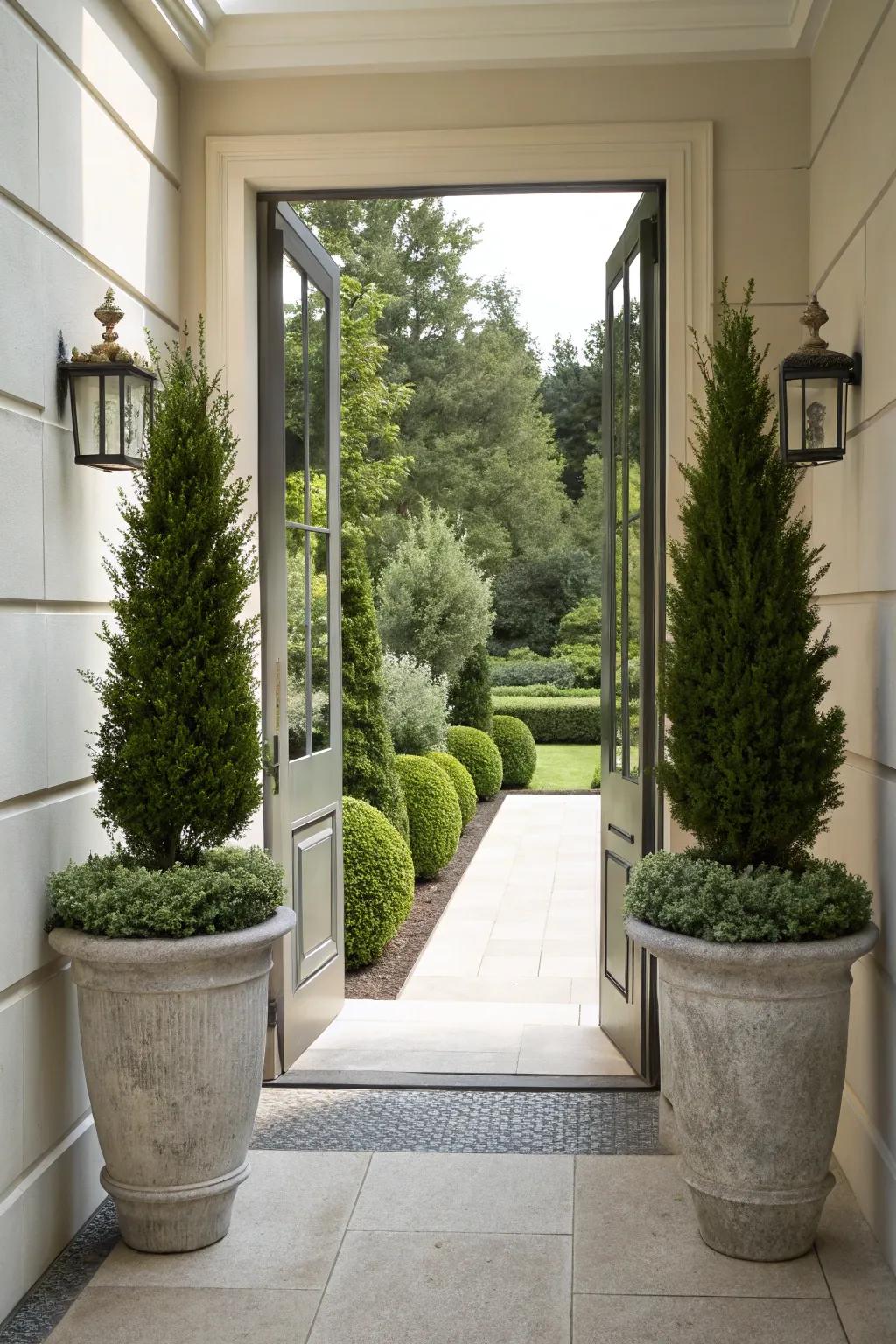 Use evergreens for year-round elegance.