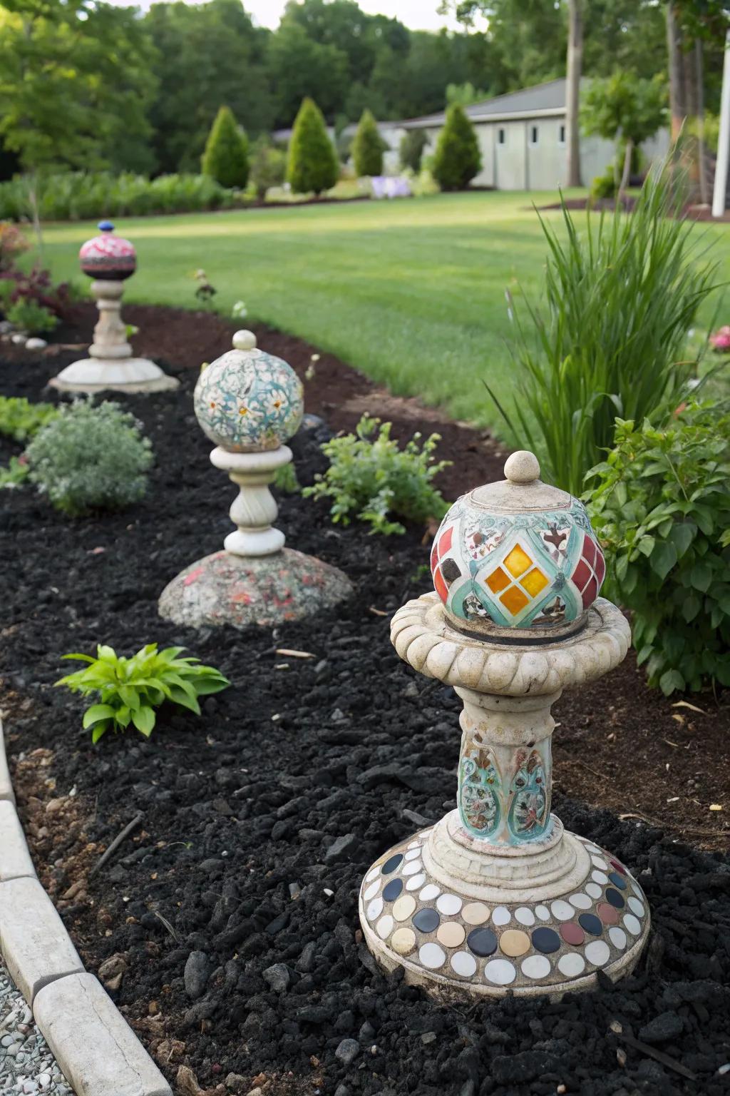 Add fun with ground cover and ornaments.