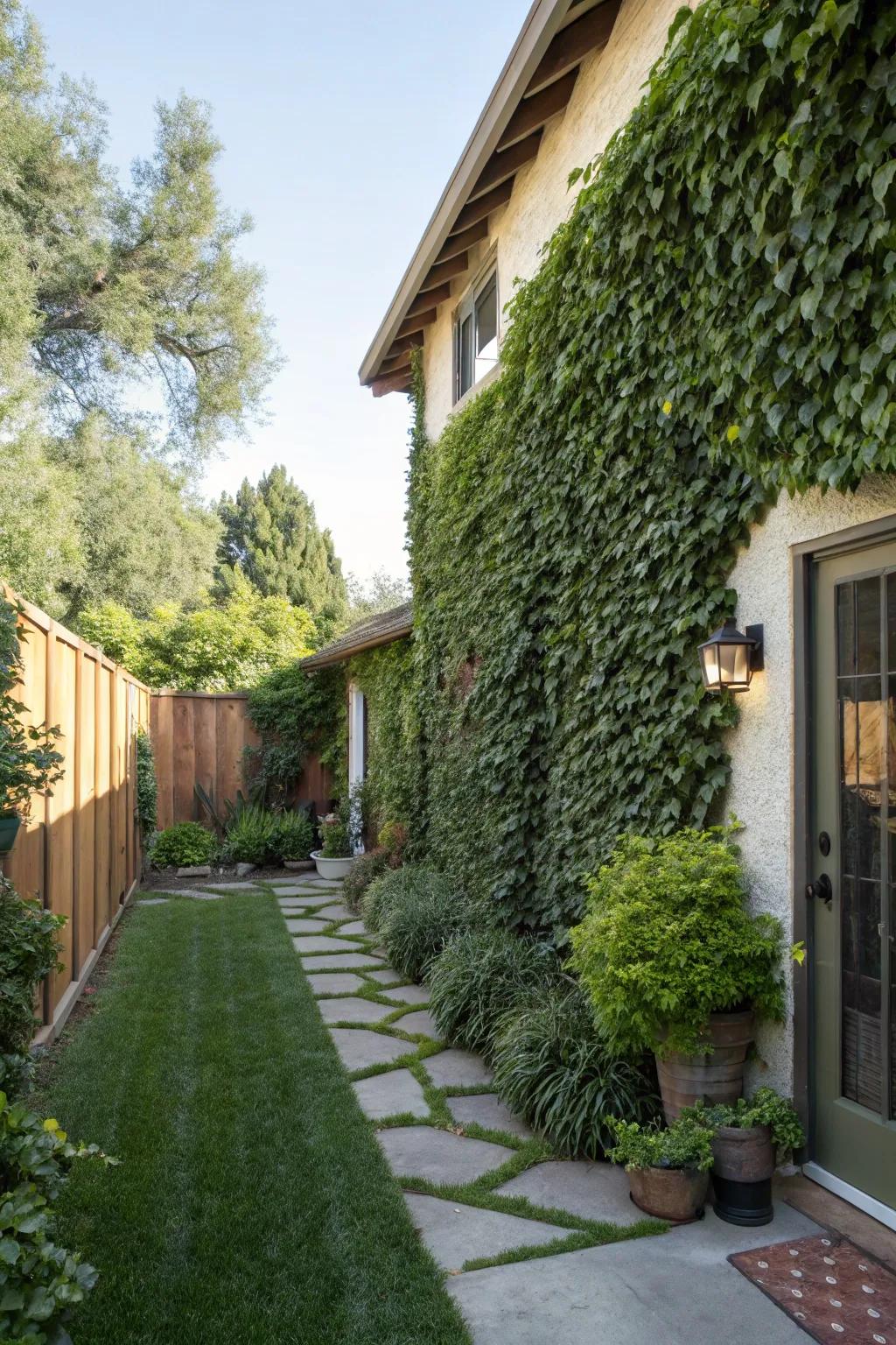 Evergreen climbers add vertical interest to the landscape.