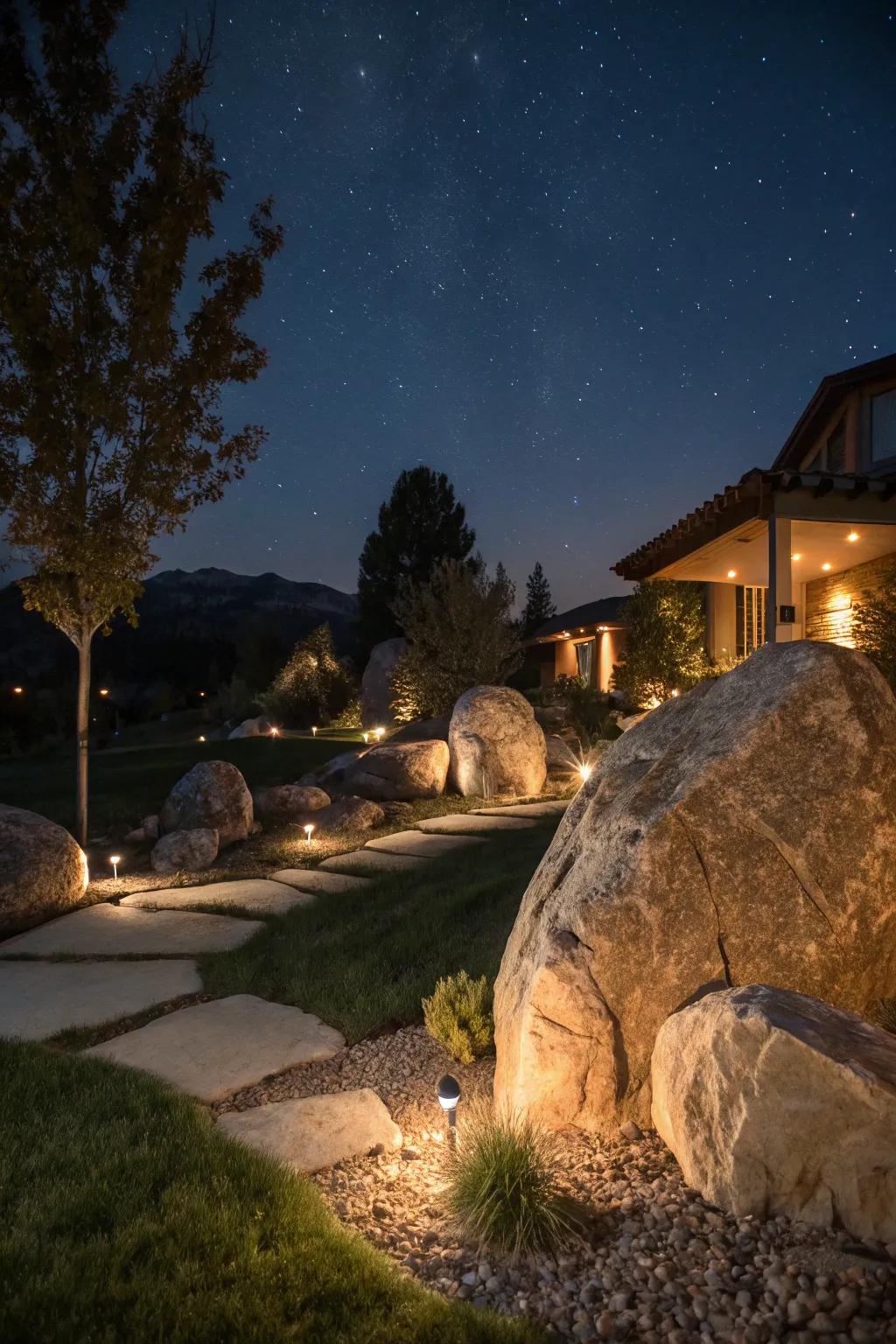 Produce spectacular light results through illuminated large stones.