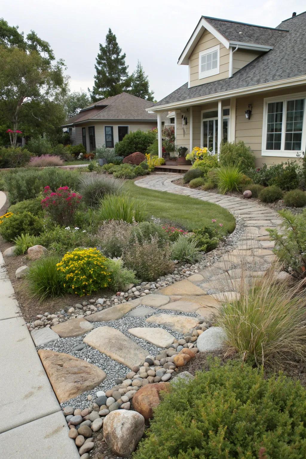 Pervious walkways support sustainability in water-wise designs.