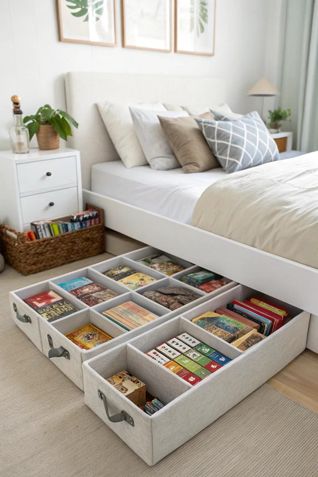 Underbed storage is a clever way to save space.