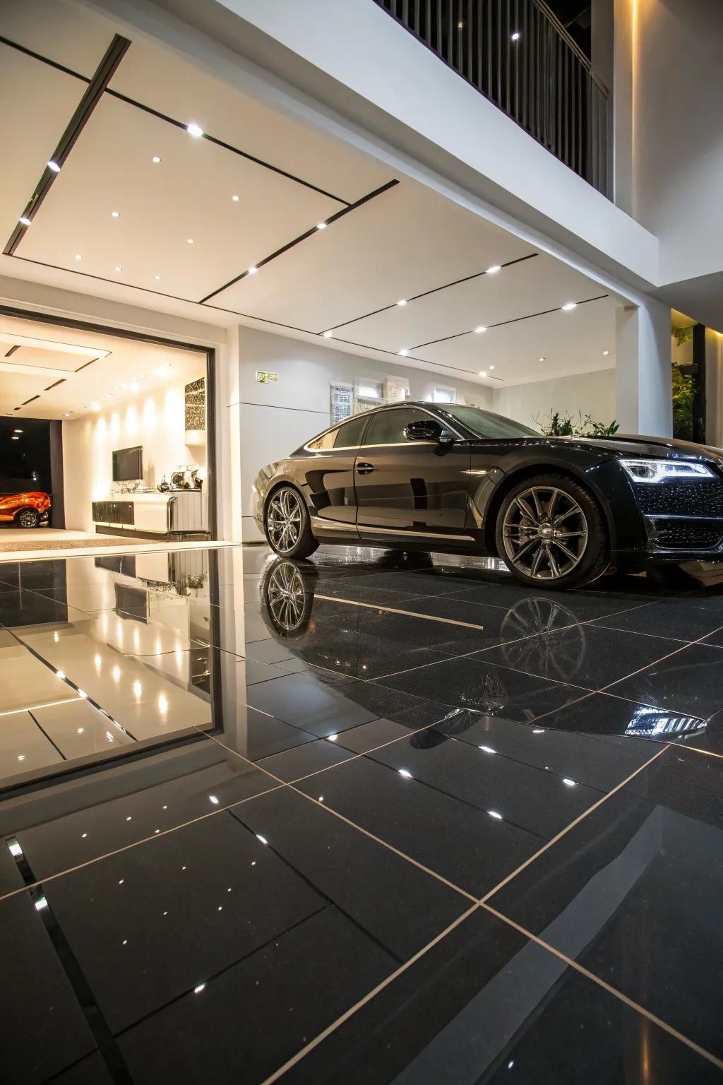 High-shine tiles add luxury and sophistication to your garage.