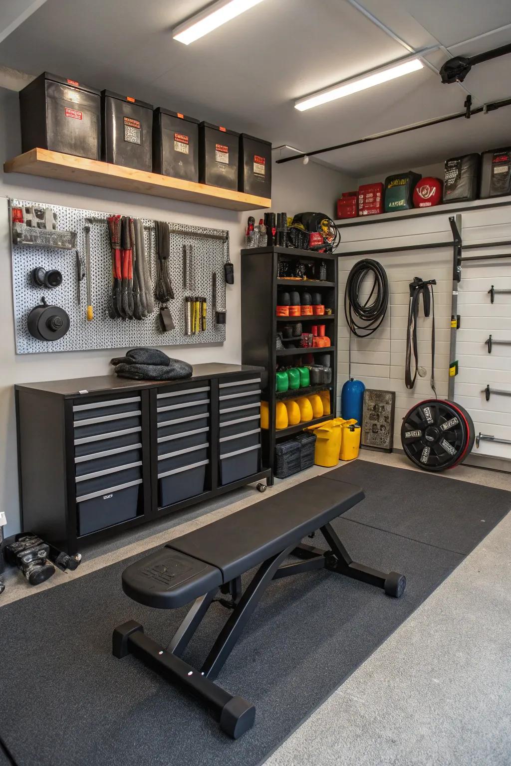 A personal gym setup within your garage man cave.