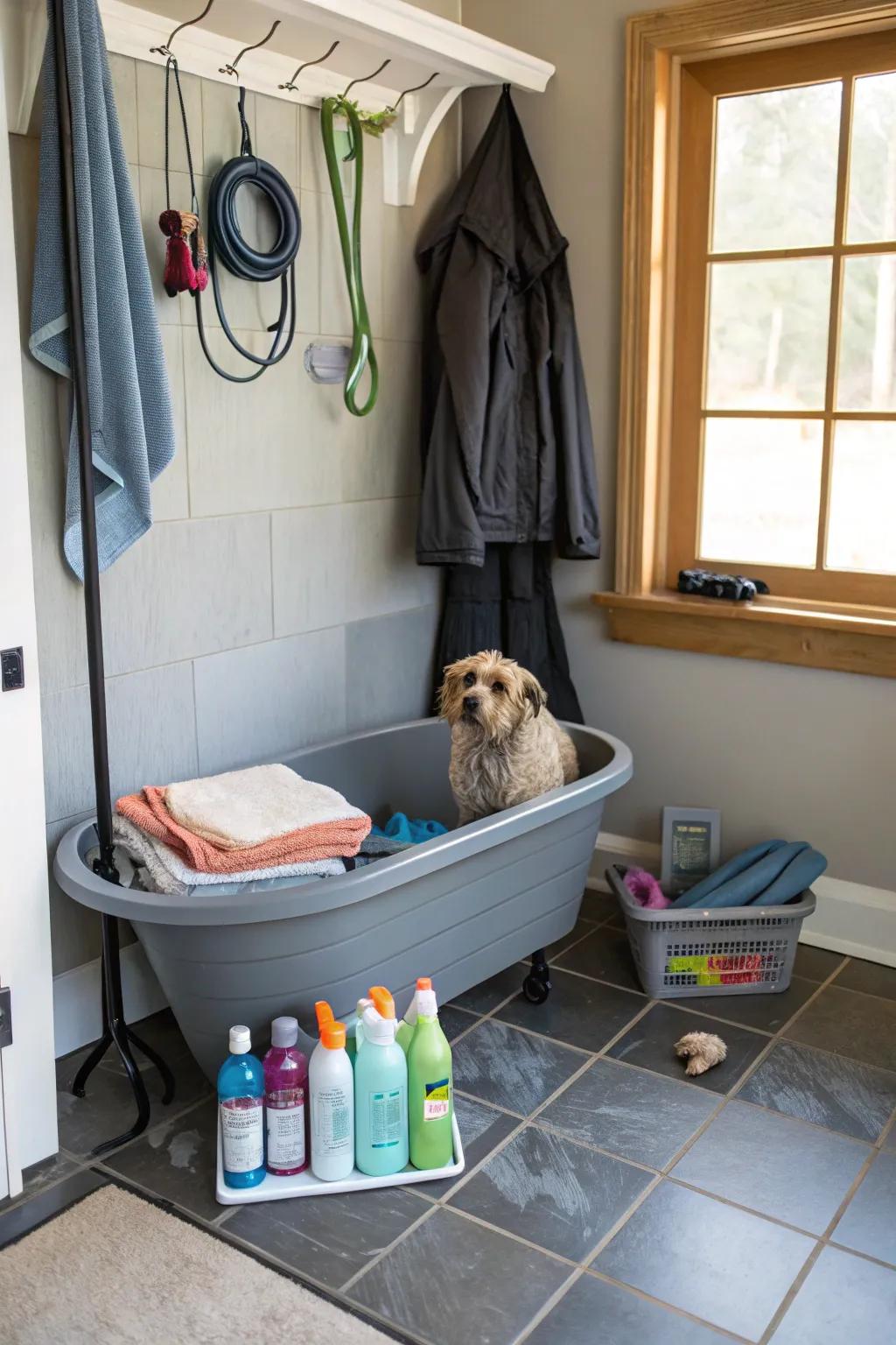 A pet-washing area is a lifesaver for pet owners in managing dirt and mess.