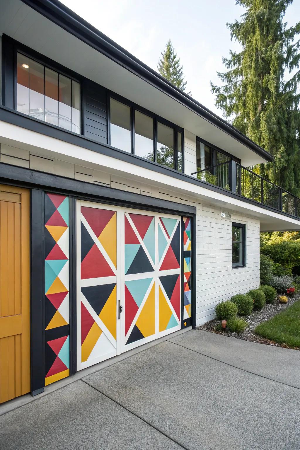 Geometric patterns introduce a modern twist to this entry door.