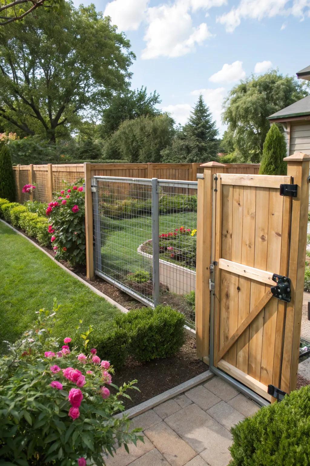 A double fence prevents jumping animals from accessing the garden.