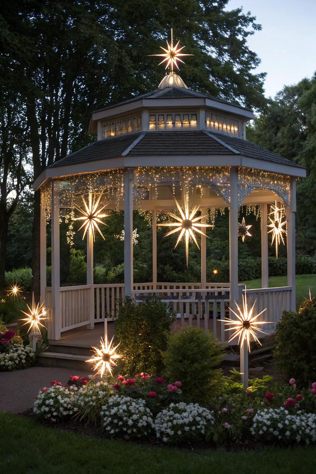 Starburst lights furnish a modern and artistic highlight.