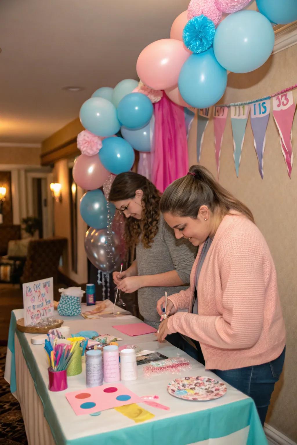 A DIY craft location allows guests to design unique and personal keepsakes.