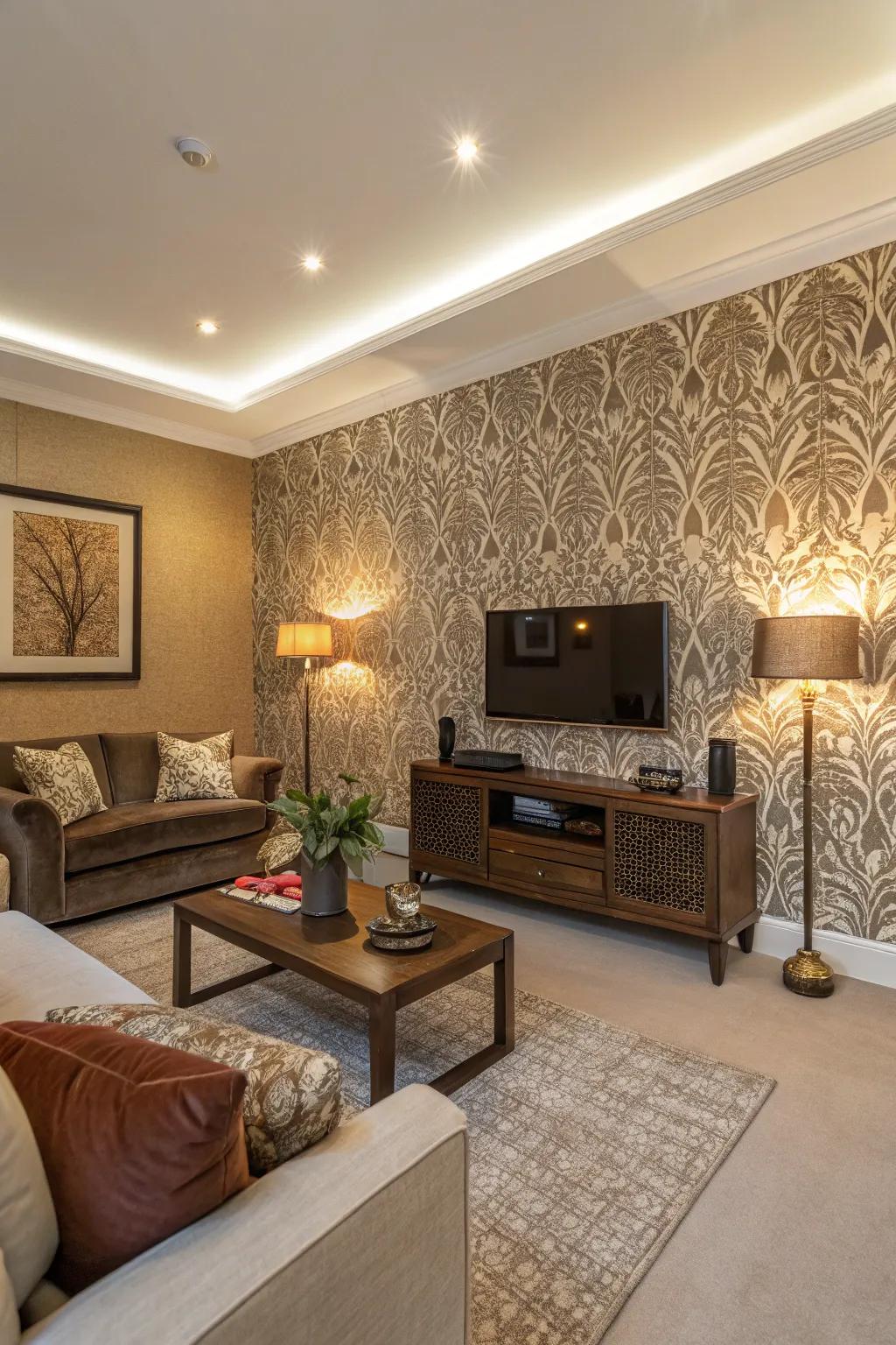 A feature wall defines and elevates the room's style.