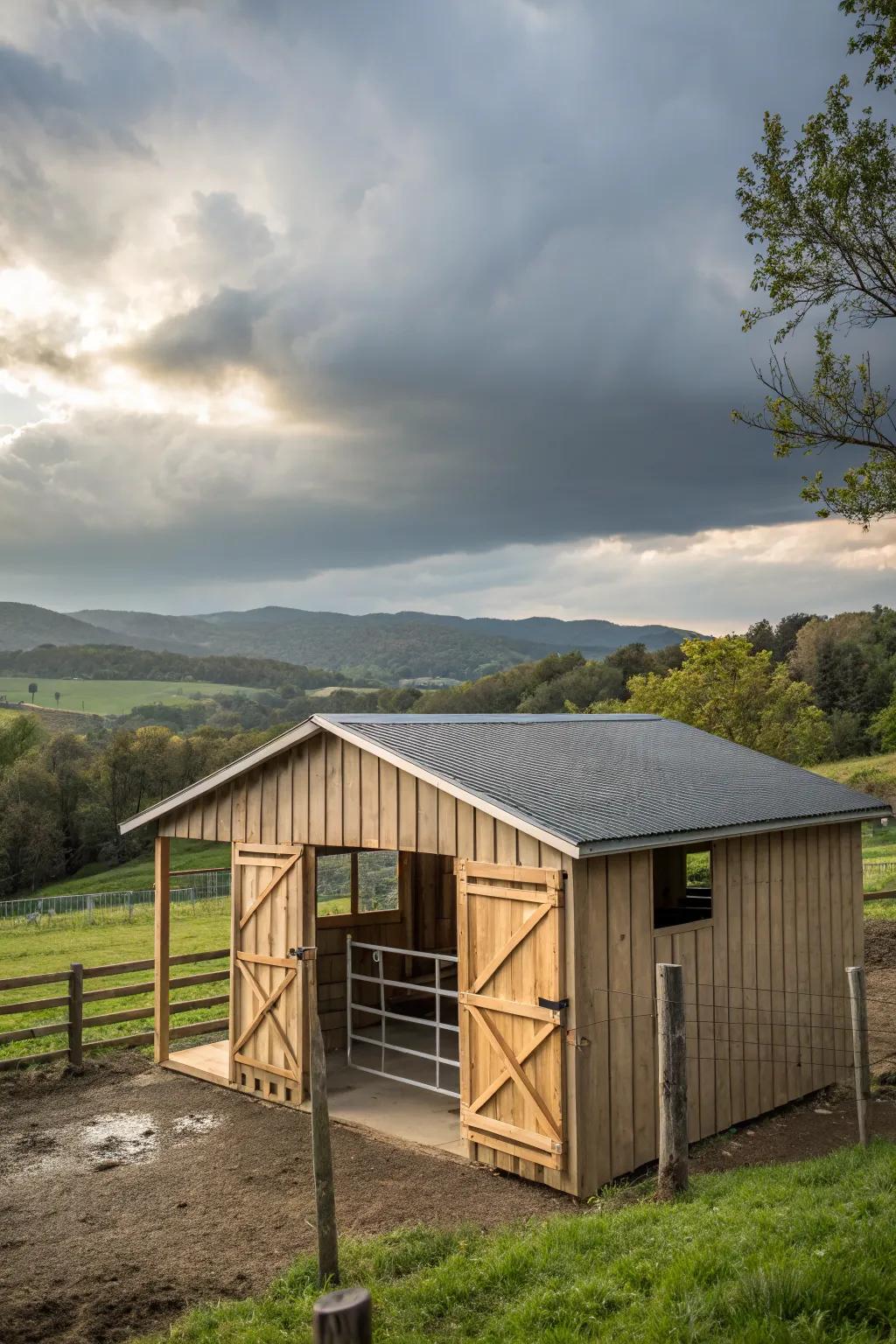 This weather-sealed goat barn ensures comfort in any climate.