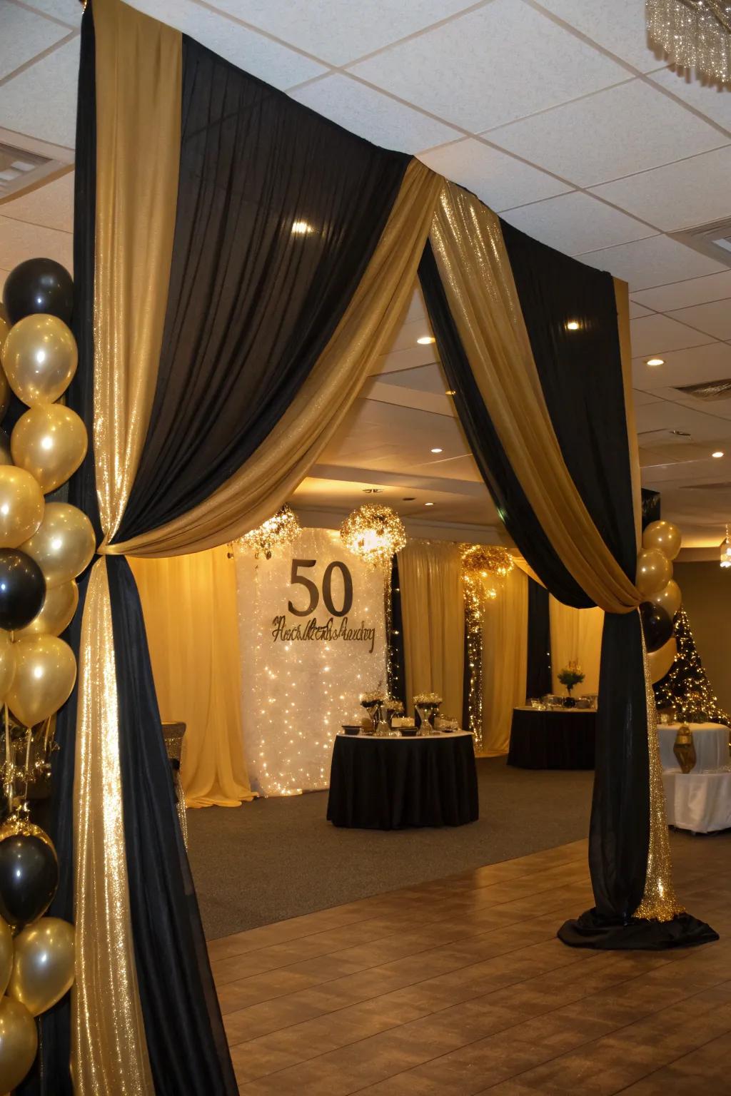 Fabric adds elegance and drama to the venue.