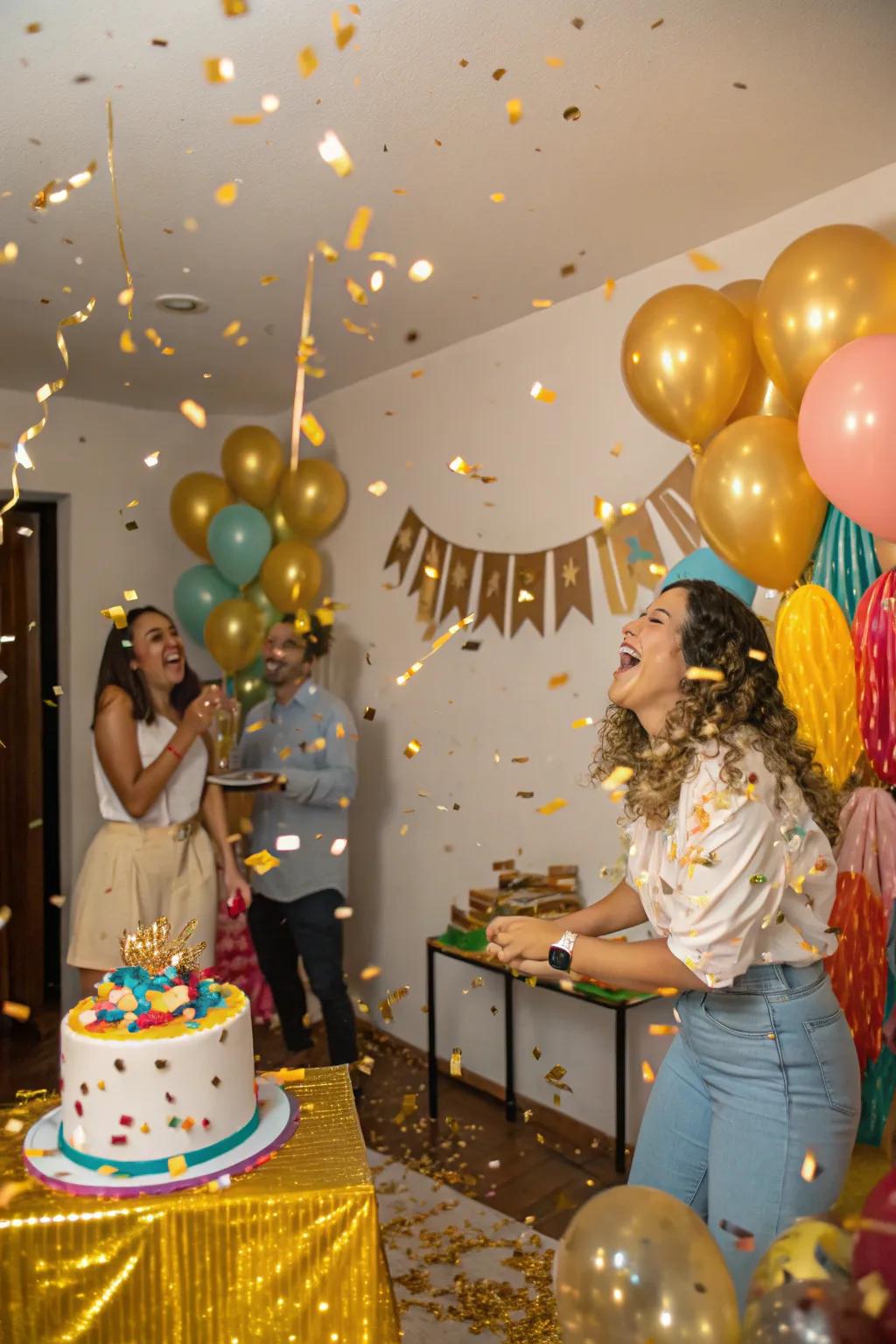 Exciting gold confetti shower for a magical moment.