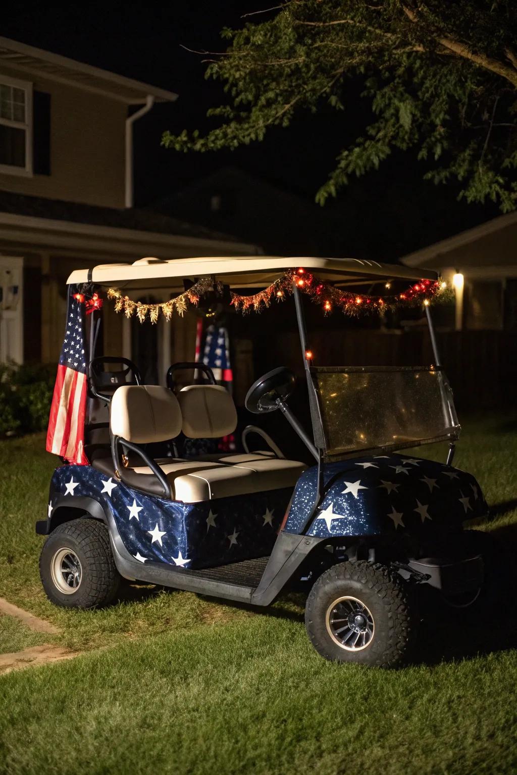 A golf cart capturing the essence of a starry winter night.