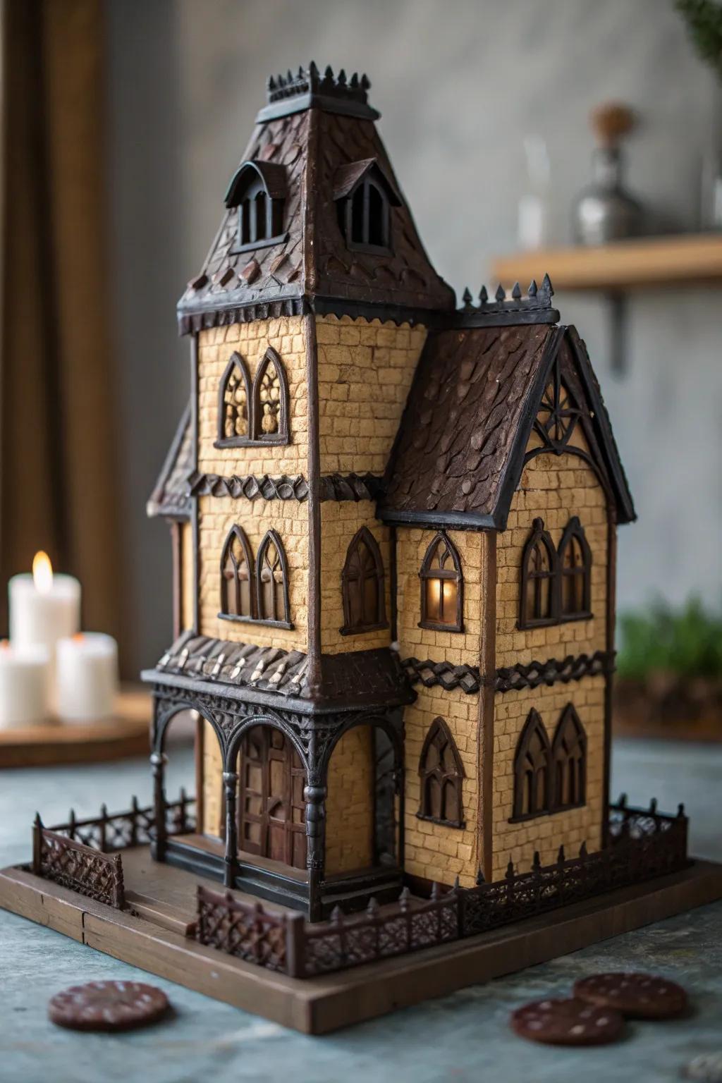 Gothic revival confectionary house exhibiting a mysterious elegance.