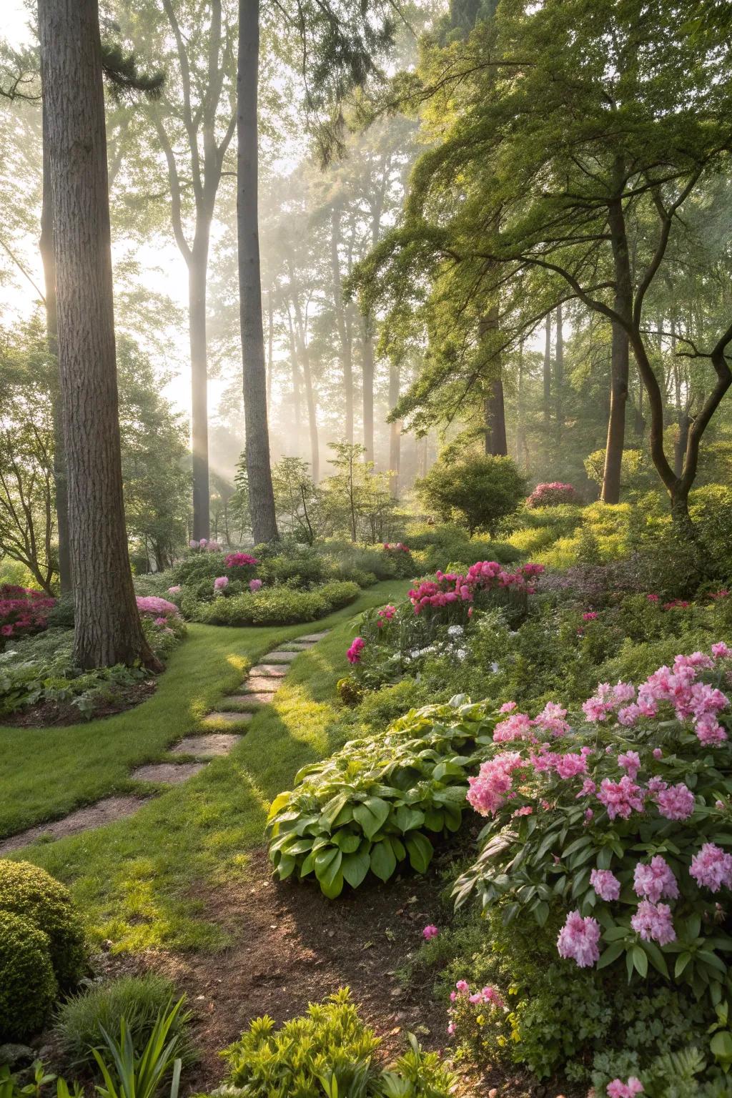Gardens resembling forests offer a peaceful, natural escape.