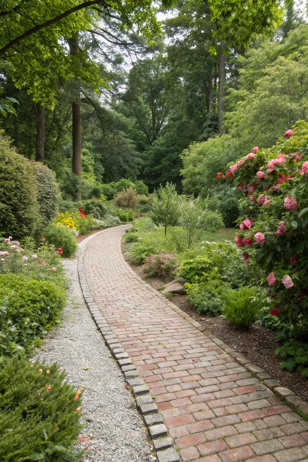 A classic walk made with pebbles and bricks.