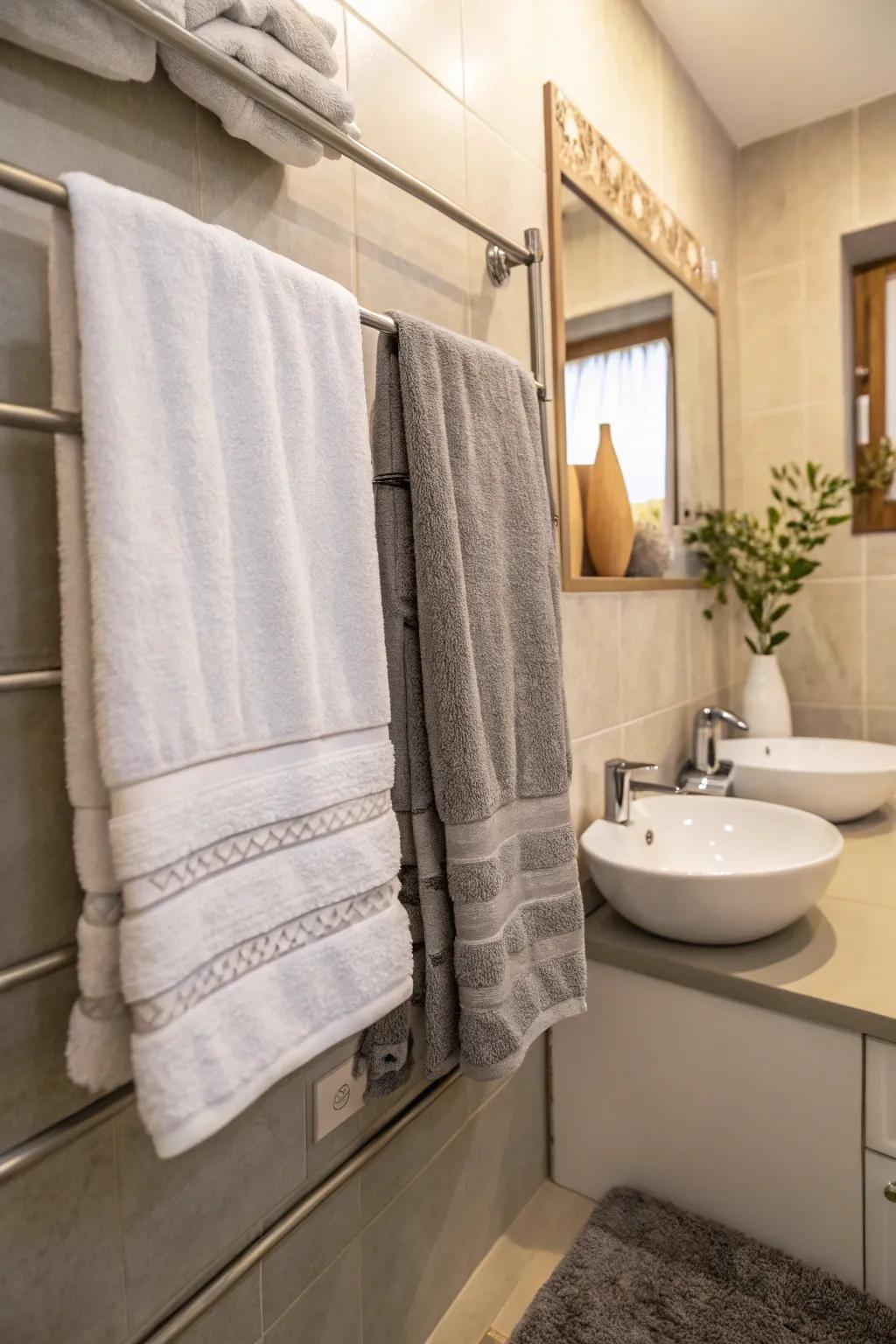 Luxurious, velvety bath towels give beauty and an enhanced feel.