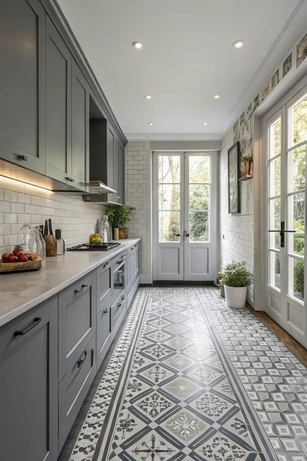 Regular forms bring imagination and fun to a grey kitchen.
