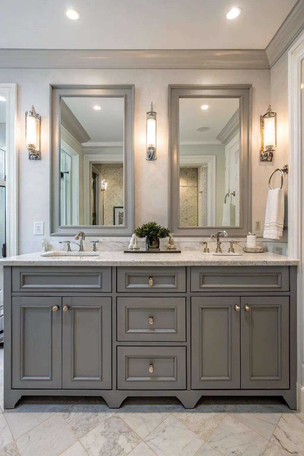 Balanced matching vanities deliver balance and style in shared spaces.
