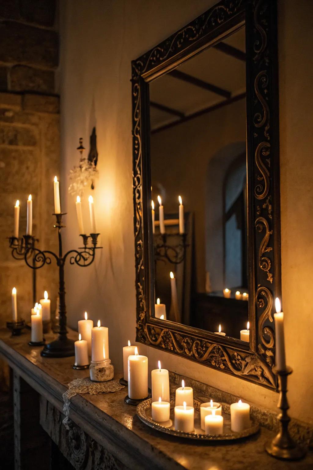 Introduce mystery and intrigue utilizing a candlelit reflector.