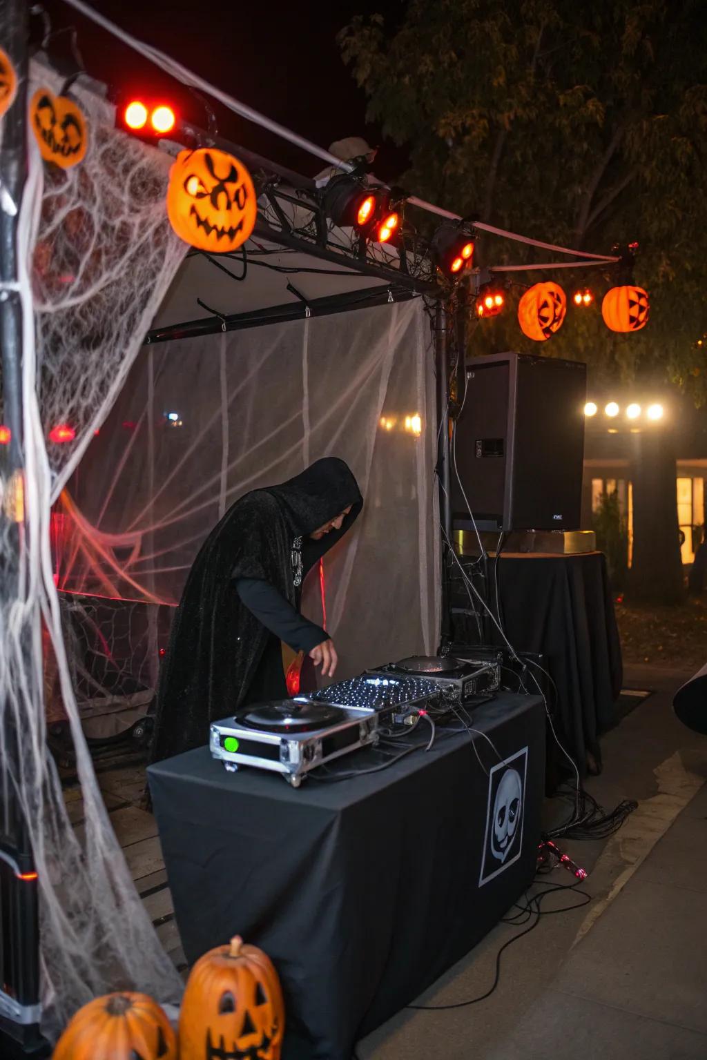 Establish the ambiance using a haunted music collection.
