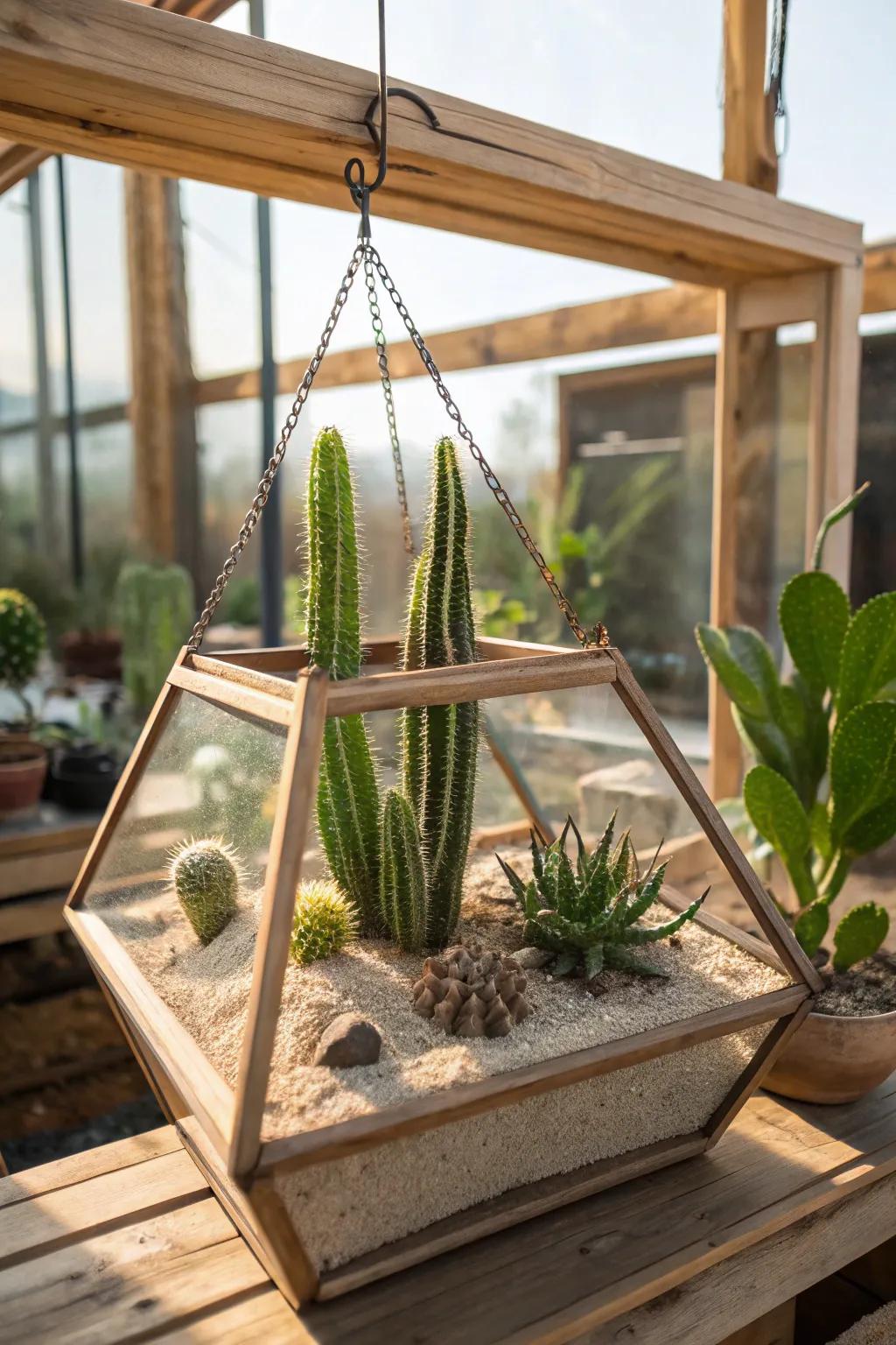 An arid vista terrarium mirroring the captivating starkness of desert beauty.