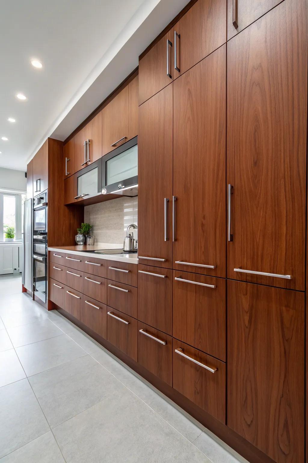 Contemporary chrome handles give a bright, polished look.